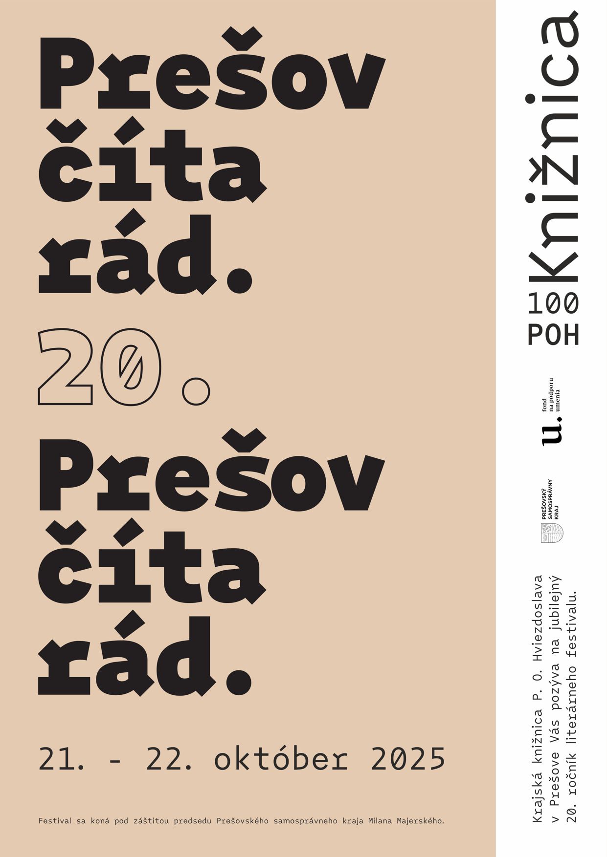Všeobecný plagát literárneho festivalu Prešov číta rád 2025.